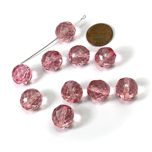Rose Pink coated loose Traditional Czech Fire Polished Round Faceted Glass Beads 14mm 10pcs CF085