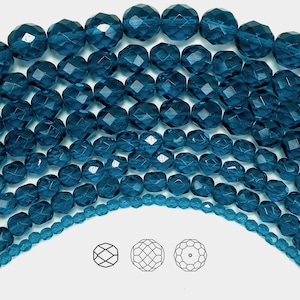 Dark Aqua blue Czech Fire Polished Round Faceted Glass Beads 16 inch strands 3mm 4mm 6mm 8mm 10mm 12mm Traditional Preciosa Czech Beads