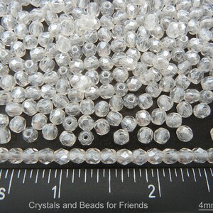 600 Crystal Hematite White Luster coated 4mm Preciosa Czech Fire Polished Round Faceted Glass Beads Traditional Czech Glass Fire Polish Bead