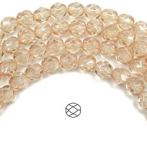 Crystal Champagne Czech Fire Polished Round Faceted Glass Beads 16 inch Preciosa 3mm 4mm 6mm 8mm Traditional Preciosa Beads Golden Tan