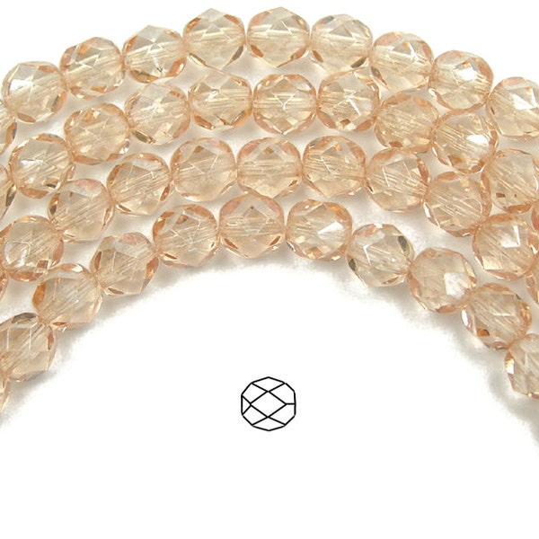 Crystal Champagne Czech Fire Polished Round Faceted Glass Beads 16 inch Preciosa 3mm 4mm 6mm 8mm Traditional Preciosa Beads Golden Tan