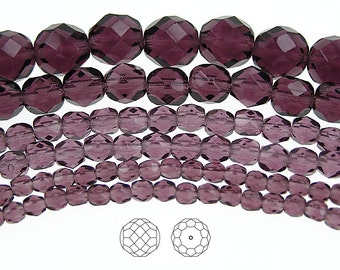 4mm (102pcs) Amethyst, Czech Fire Polished Round Faceted Glass Beads, 16 inch strand