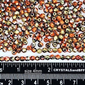 600 Jet California Golden Rush coated 4mm Preciosa Czech Fire Polished Round Faceted Glass Beads Traditional Czech Glass Fire Polish Beads