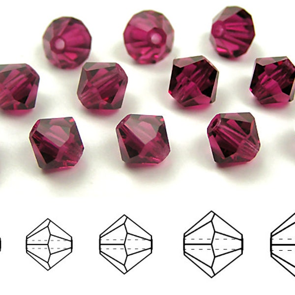 Fuchsia Dark Traditional Czech Glass MC Bicone Beads Rondell Diamond Crystals 3mm 4mm 5mm 6mm Deep Pink Rich Color