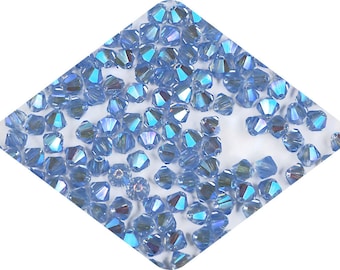 Light Sapphire full AB Double coated AB2X Traditional Czech Glass MC Bicone Beads Rondell Diamond Crystals 3mm 4mm Preciosa Blue 2x Aurora B