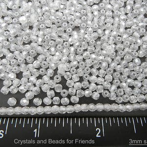 600 Crystal Hematite White Luster coated 3mm Preciosa Czech Fire Polished Round Faceted Glass Beads Traditional Czech Glass Fire Polish