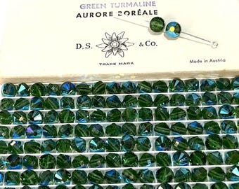 Swarovski Kunst. 335 / 5101 in 8 mm grüne Turmalin AB Vintage gequetschte Kristalllinse Aspirin Pill Spacer Perlen SW233