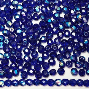 Cobalt Blue AB coated Preciosa Czech Fire Polished Round Faceted Glass Beads Wholesale Loose Fire Polish Beads 3mm 4mm 6mm Navy Blue Aurora