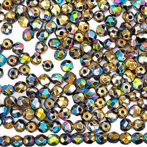 600 Jet California Blooming Meadow coated 3mm Preciosa Czech Fire Polished Round Faceted Glass Beads Traditional Czech Glass Fire Polish