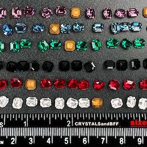 Swarovski Art 4671 Vintage 6mm Square Octagon Emerald-Cut Pointed Back Rhinestones Crystal Amethyst Jet black Emerald Montana Siam