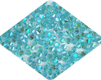 Aqua full AB Double coated AB2X Traditional Czech Glass MC Bicone Beads Rondell Diamond Crystals 3mm 4mm 6mm Light Blue 2x Aurora Boreale