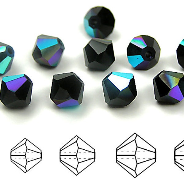 Jet AB coated Traditional Czech Glass MC Bicone Beads Rondell Diamond Crystals 3mm 4mm 5mm 6mm 8mm Preciosa Black Aurora Borealis coated