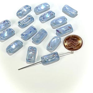 Czech Pressed Druk Twisted Rectangle Glass Beads 18x9mm Light Blue Opal with Metallic Stripes 15pcs CL1001