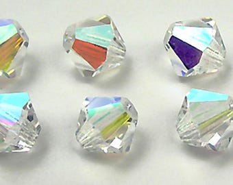 Crystal AB coated Traditional Czech Glass MC Bicone Beads Rondell Diamond Crystals 3mm 4mm 5mm 6mm 8mm Preciosa clear with Aurora Borealis