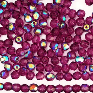 600 Crystal Pink Flare AB coated 3mm Preciosa Czech Fire Polished Round Faceted Glass Beads Traditional Czech Glass Polish Aurora Boreale