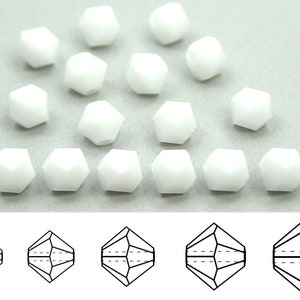 Kritvit (ogenomskinlig färg) Traditionell tjeckisk glaspärla MC Bicone (Rondell, diamantform) i 3 mm, 4 mm och/eller 6 mm Preciosa enfärgad vit färg