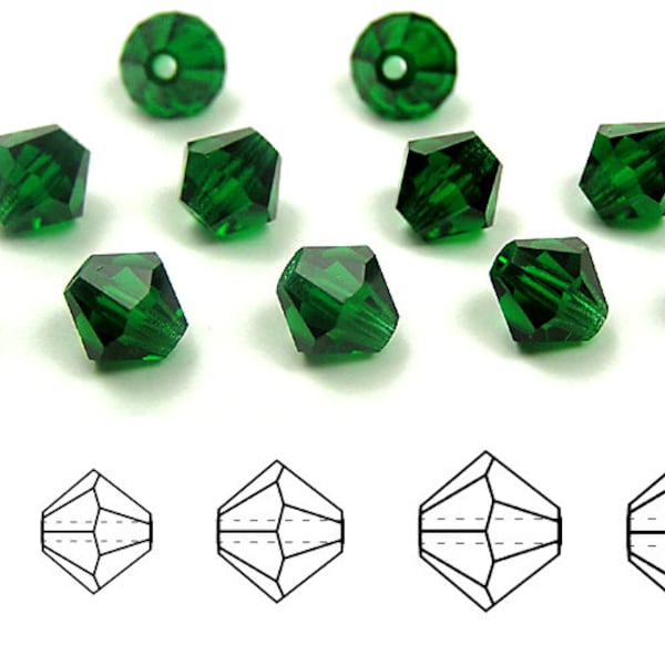 Verre tchèque traditionnel émeraude moyenne MC Bicone Perles Rondell Cristaux de diamant 3mm 4mm 5mm 6mm 8mm Preciosa Transparent Rich Green