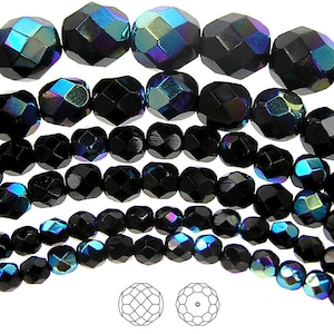 6mm (68pcs) Jet AB coated, Czech Fire Polished Round Faceted Glass Beads, 16 inch strand