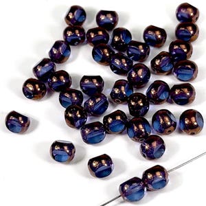 Czech Glass 3-Cut Round Window Beads (Soccer Ball Bead) Art. 151-19501 in size 8mm Tanzanite Bronze coated 35pcs CL764