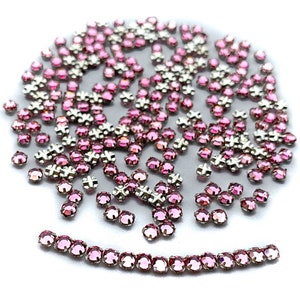Vintage Swarovski Rose Montees, Light Rose and Rose, Silver Plated, in size 10ss rosemontee with criss-cross hole, sew-on beads