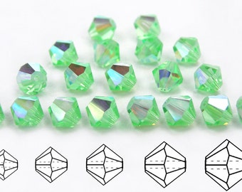 Chrysoliet AB-gecoate traditionele Tsjechische glaskralen MC Bicone kralen Rondell Diamond Crystals 3 mm 4 mm 6 mm Lichtgroene AB-kleur