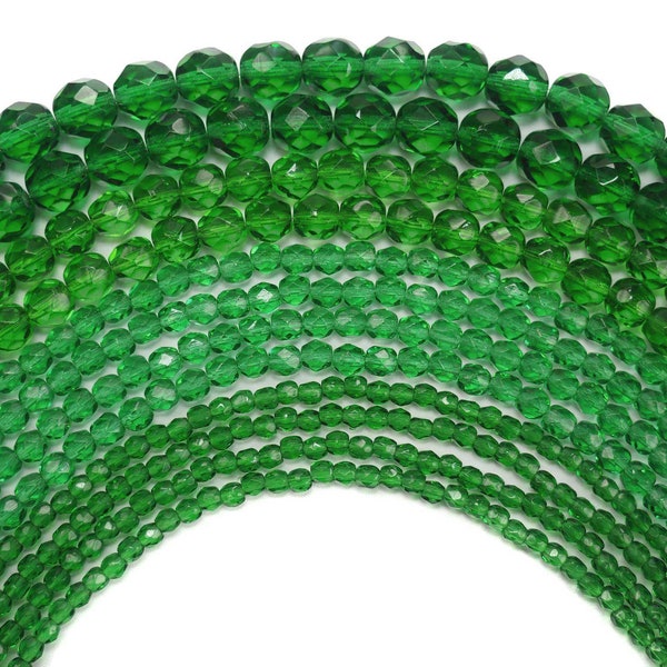 Shamrock Spring Green Czech Fire Polished Round Faceted Glass Beads 16 inch 3mm 4mm 8mm Traditional Preciosa