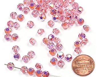 Swarovski Art.# 335 - 6mm Light Rose AB 12pcs Vintage Squished Crystal Lentil Aspirin Pill Spacer Beads SW157
