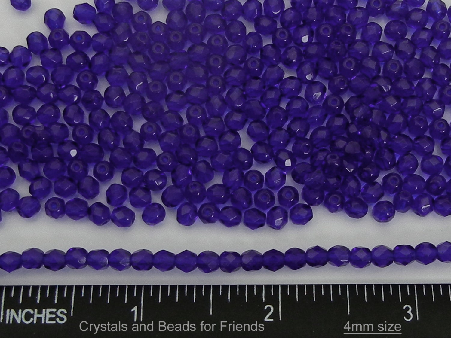 600 perle di vetro sfaccettato rotondo Preciosa blu cobalto da 4 mm, ceche, lucidate a fuoco, sfuse all'ingrosso - Italia