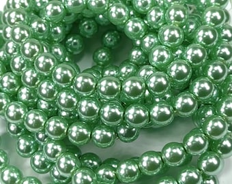 Perle di imitazione di vetro rotondo ceco in perle di giada verde da 8 mm, 10 mm e 12 mm, perle di madreperla di cristallo tradizionali