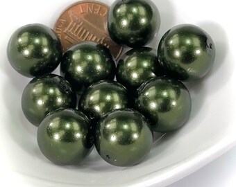 Perle finte di vetro ceco rotonde colore verde cacciatore 5 mm 6 mm 8 mm 12 mm 14 mm