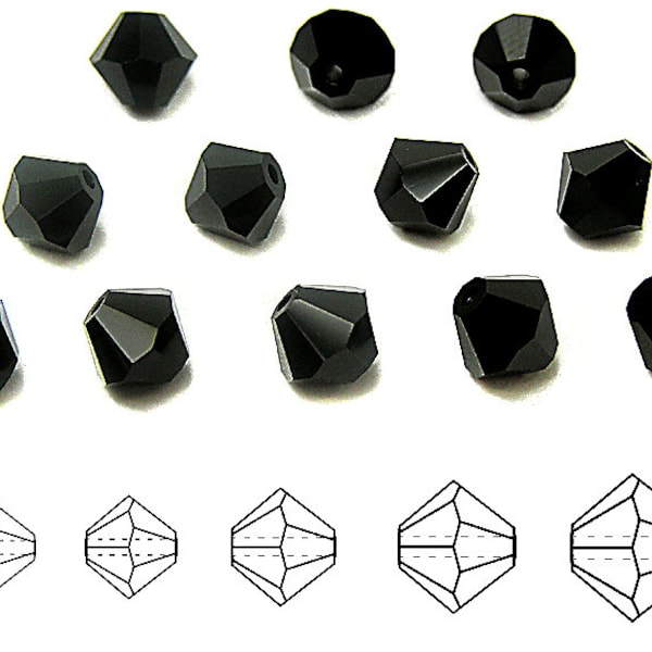 Jet black Traditional Czech Glass MC Bicone Beads Rondell Diamond Crystals 3mm 4mm 5mm 6mm 8mm Preciosa Opaque Black Color