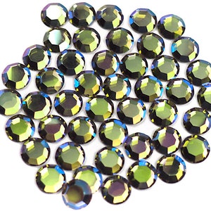BLOWOUT SALE Olivine AB Preciosa 8 faceted Chaton Roses Article 43811110 Rhinestone Flatbacks Genuine Czech Olive Green Aurora Bor Crystals