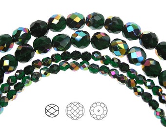 4mm (102pcs) Emerald Vitrail coated, Czech Fire Polished Round Faceted Glass Beads, 16 inch strand