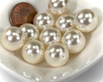 Perles d'imitation de verre rondes tchèques blanc cassé ivoire couleur de perle 12 mm 14 mm