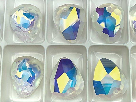 Swarovski Art.# 6190 - Rock Pendants 23mm Crystal AB custom coated and Partially Matted 2 pieces SW179
