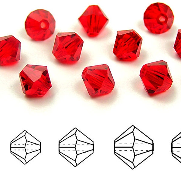 Light Siam Traditional Czech Glass MC Bicone Beads Rondell Diamond Crystals 3mm 4mm 5mm 6mm 8mm Preciosa Light Red Transparent