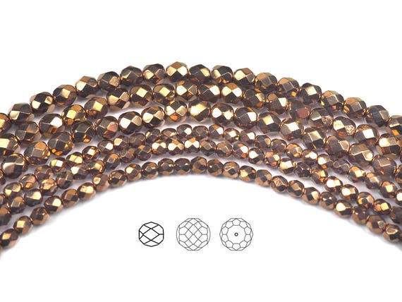 100 Perles Facettes De Bohème Preciosa 4 Mm – Coloris Bronze Or Vitrail