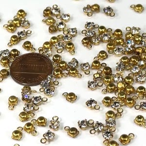 Vintage Swarovski Chaton Rhinestones in 1-loop Unplated Closed Back Pendant Settings 4mm Clear Crystal 72 pieces SW023