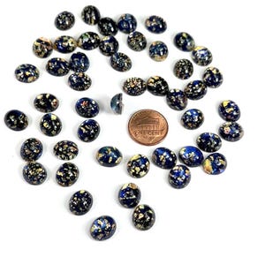 Black FireOpal Silver Inlaid Vintage Czechoslovakian Glass Medium Dome Oval Cabochons 48 pieces size 12x10mm in original packaging J727