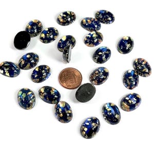 Black FireOpal Silver Inlaid Vintage Czechoslovakian Glass Medium Dome Oval Cabochons 24 pieces size 18x13mm in original packaging J730
