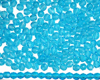 300 Aqua 6 mm Preciosa Perles de verre à facettes rondes polies au feu tchèques Preciosa Vernis à feu traditionnel tchèque en verre bleu aigue-marine en gros en vrac