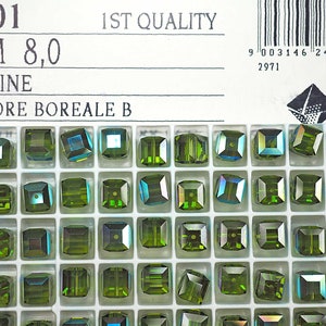 Swarovski Art 5601 8mm Olivine AB coated Crystal Cube Beads 12pcs