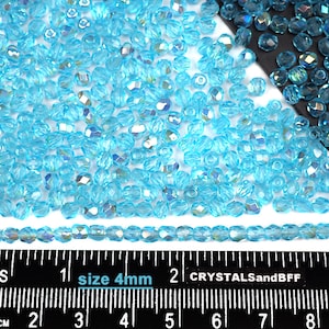 600 Aqua AB coated 4mm Preciosa Czech Fire Polished Round Faceted Glass Beads Czech Glass Fire Polish loose Light Blue Aurora Boreale