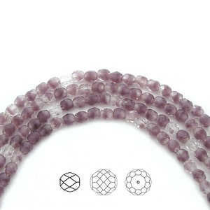 Czech Fire Polished Round Faceted Glass Beads in Crystal Violet Givre 2-tone combination, 4mm, 102 beads, 16 inch strand