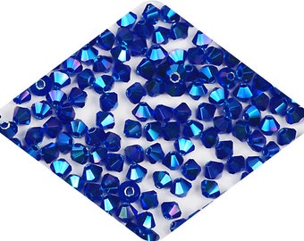 Cobalt Blue full AB Double coated AB2X Traditional Czech Glass MC Bicone Beads Rondell Diamond Crystals 3mm 4mm 6mm Navy Blue 2x Aurora Bore