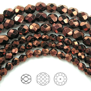 10mm 41pcs Jet Bronze coated Czech Fire Polished Round Faceted Glass Beads 16 inch strand