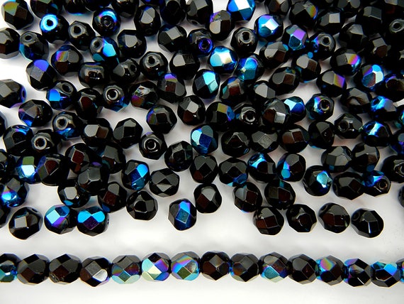Czech Round Glass Imitation Pearls Matted Black Pearl color jet black -  Crystals and Beads for Friends