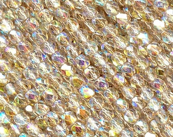 Crystal Lemon Rainbow coated Preciosa Czech Fire Polished Round Faceted Glass Beads Wholesale Loose Fire Polish Golden 3mm 4mm 6mm