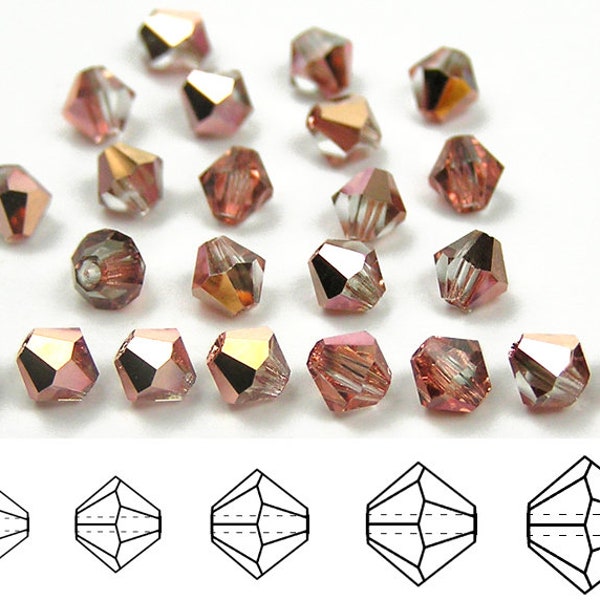 Crystal Capri Gold Half coated Traditional Czech Glass MC Bicone Beads Rondell Diamond Crystals 3mm 4mm 6mm 8mm clear vintage rose pink