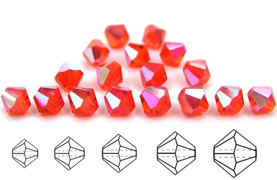 Rondell//Diamond Fuchsia full AB 4mm AB2X Czech MC Glass Bicone Beads 3mm